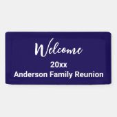ウェルカムファミリー懇親会ダークブルー白と名前 横断幕 (横)