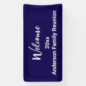 ウェルカムファミリー懇親会ダークブルー白と名前 横断幕 (縦)