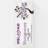 ウェルカムファミリー懇親会モダンパープルツリー 横断幕 (縦)