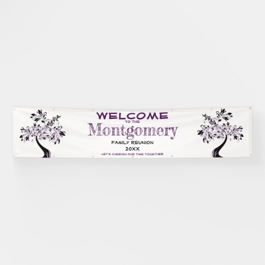 ウェルカムファミリー懇親会モダンパープルツリー 横断幕 (横)