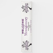 ウェルカムファミリー懇親会モダンパープルツリー 横断幕 (縦)