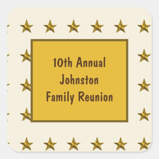 ウェルカムファミリー懇親会金ゴールドスターアニュアルビッグイベント スクエアシール (正面)