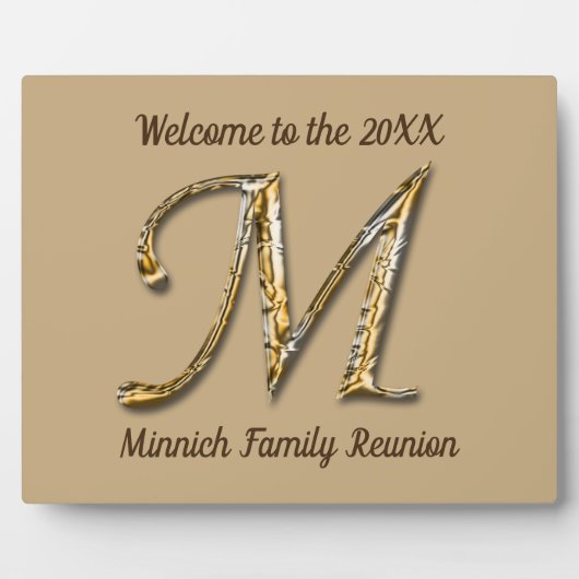 ウェルカムファミリー懇親会金ゴールドレターMモノグラム フォトプラーク (正面)