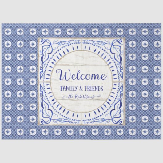 ウェルカムファームハウスタイルブルーホワイトファミリーデコパージュ 薄葉紙 (正面)