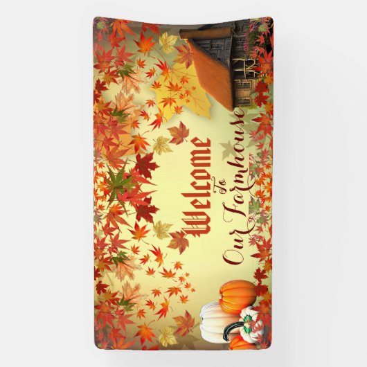 ウェルカムファームハウスパンプキンパッチメープル離れ秋 横断幕 (縦)