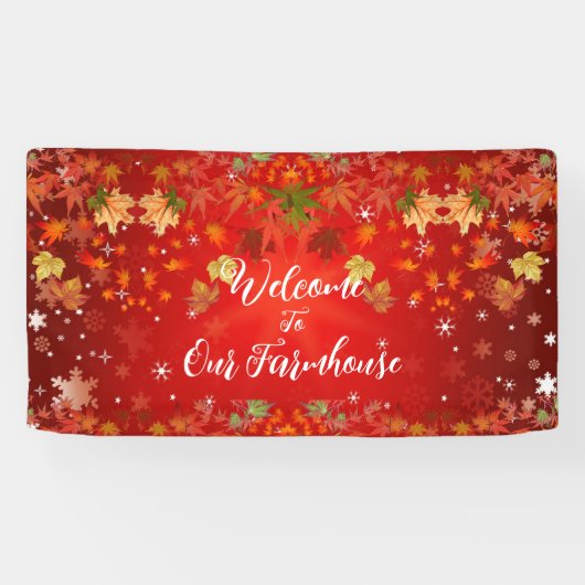 ウェルカムファームハウス秋カラーメープルリーフオータムレッド 横断幕 (横)