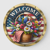 ウェルカムフラワーフラッグ愛国心 ラージ壁時計 (正面)