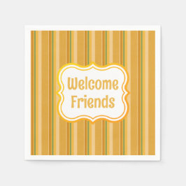 ウェルカムフレンズイエローオレンジグリーン紙 スタンダードカクテルナプキン