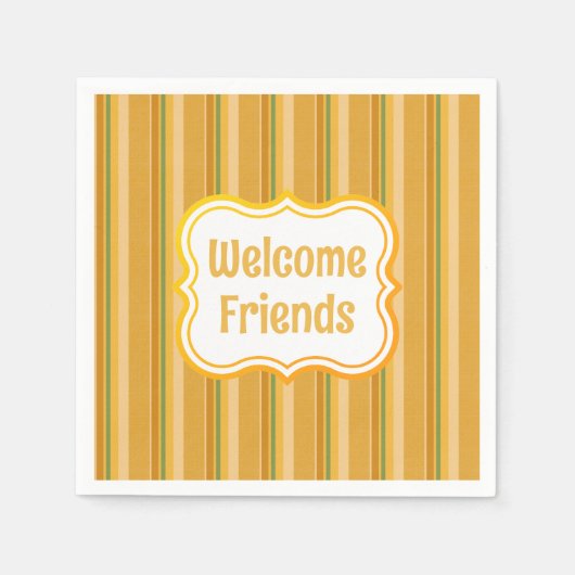 ウェルカムフレンズイエローオレンジグリーン紙 スタンダードカクテルナプキン (正面)