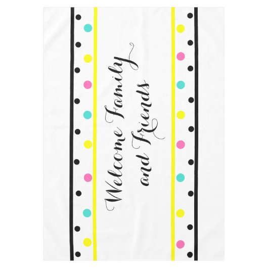 ウェルカムフレンズイエロー水玉模様 テーブルクロス (正面)