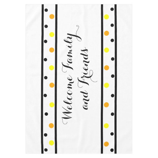 ウェルカムフレンズオレンジイエロー水玉模様 テーブルクロス (正面)