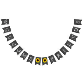 ウェルカムフレンズシャルボードサンフラワーで見る バンティングフラッグ