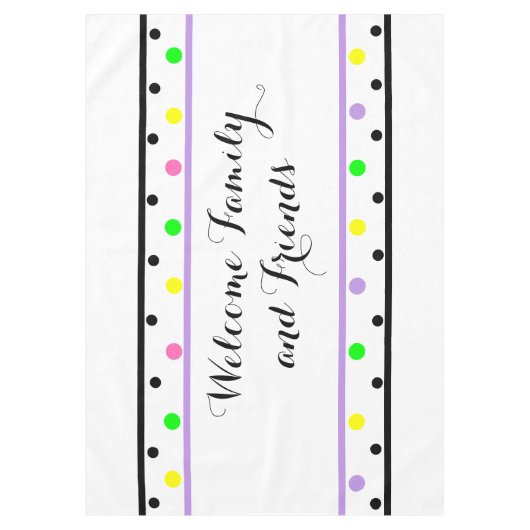 ウェルカムフレンズパープル水玉模様 テーブルクロス (正面)