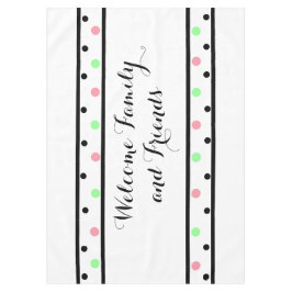 ウェルカムフレンズピンクグリーン水玉模様 テーブルクロス