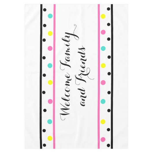 ウェルカムフレンズピンク水玉模様 テーブルクロス (正面)