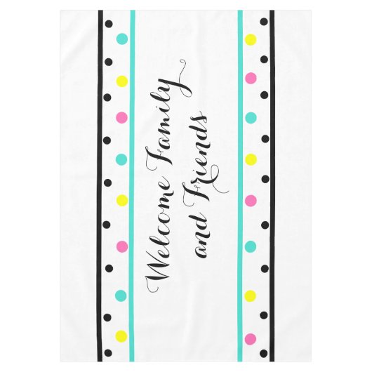 ウェルカムフレンドターコイズ水玉模様 テーブルクロス (正面)