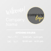 ウェルカムフレンドリーストアショップ時間ホワイト文字ロゴ ウィンドウサイン (シート)