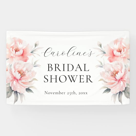 ウェルカムフローラ牡丹赤面ピンクブライダルシャワー 横断幕 (横)