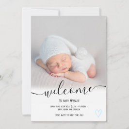 ウェルカムブルースクリプトハートフォトボーイベビー誕生 案内状