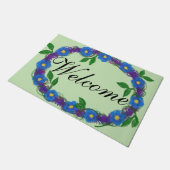 ウェルカムブルーバイオレットフローラリース ドアマット (アングル)