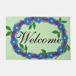 ウェルカムブルーバイオレットフローラリース ドアマット