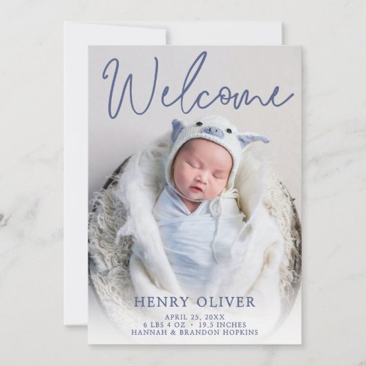 ウェルカムブルーフォト誕生のお知らせ 招待状 (正面)