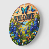 ウェルカムブルールパンフィールド蝶 ラージ壁時計 (傾斜)