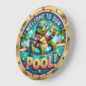 ウェルカムプールタートルパーティー ラージ壁時計 (傾斜)