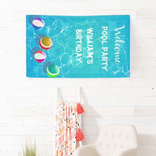 ウェルカムプールパーティー誕生日バナー 横断幕 (インサイチュ)
