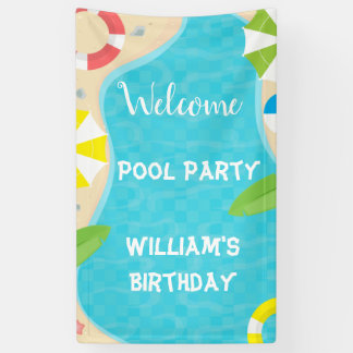 ウェルカムプールパーティー誕生日バナー 横断幕