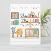 ウェルカムベビーかわいい子供部屋男女兼用おめでとう カード (スタンド正面)