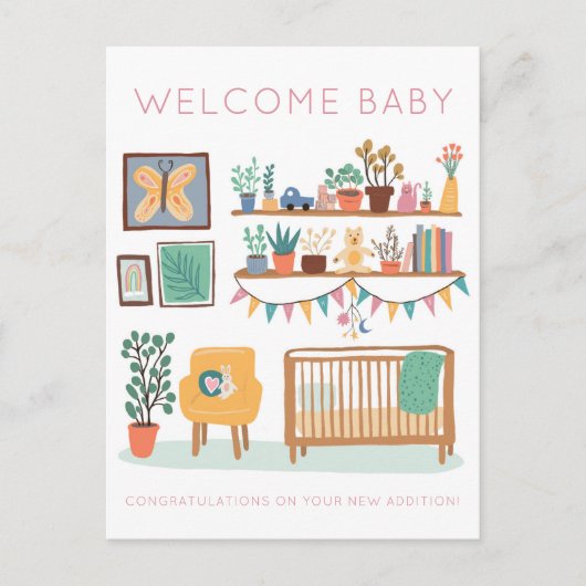 ウェルカムベビーかわいい子供部屋男女兼用おめでとう ポストカード (正面)