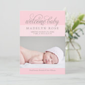 ウェルカムベビーエレガントガールライトピンク誕生 案内状 (スタンド正面)