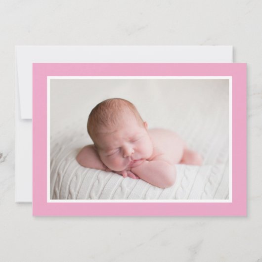 ウェルカムベビーガールかわいらしフォトピンク誕生 案内状 (裏面)