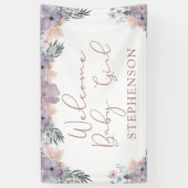 ウェルカムベビーガールウォーターフローラ パーソナライズされた 横断幕 (縦)