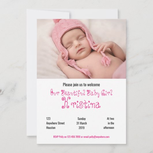 ウェルカムベビーガールシャワーフォトパーティの招待状 招待状 (正面)