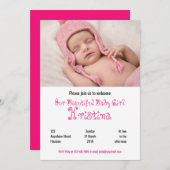 ウェルカムベビーガールシャワーフォトパーティの招待状 招待状 (正面/裏面)
