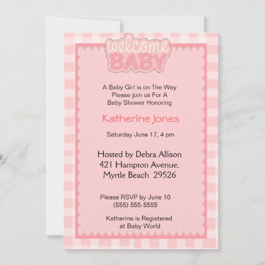 ウェルカムベビーガールシャワー招待状 招待状 (正面)