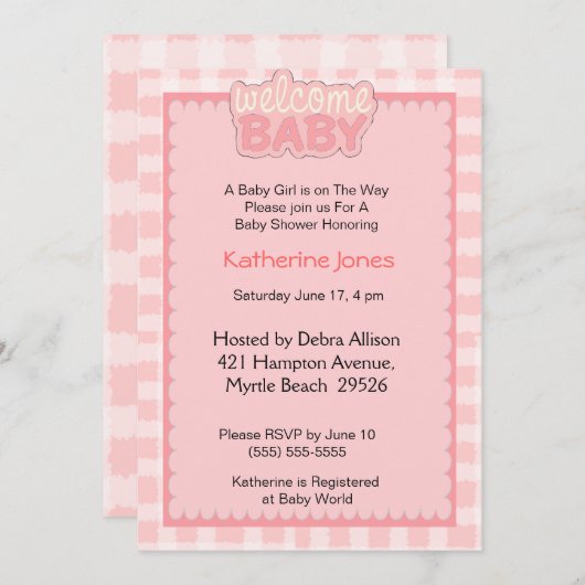 ウェルカムベビーガールシャワー招待状 招待状 (正面/裏面)