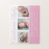 ウェルカムベビーガールブルーかわいい生まれたばかりの写真ギフト ジグソーパズル (縦)