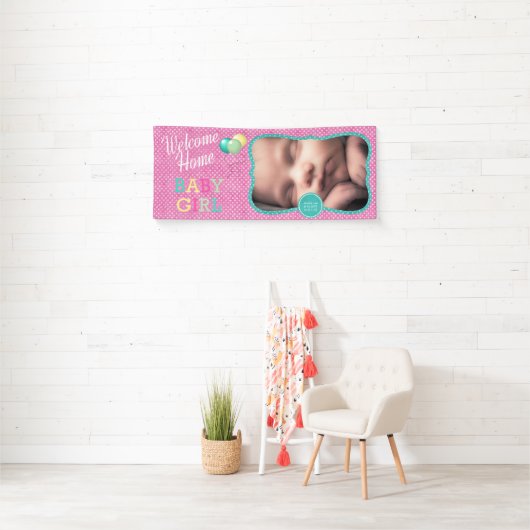 ウェルカムベビーガール水玉模様 横断幕 (インサイチュ)