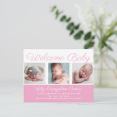 ウェルカムベビーガール生まれたばかりのフォトピかわいらしンク ポストカード (スタンド正面)