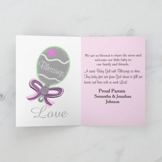 ウェルカムベビーガール誕生統計フォトカード 案内状 (内部)