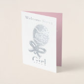 ウェルカムベビーガール銀箔グリーティングカード 箔カード (正面)