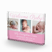 ウェルカムベビーガール3写真かわいらしピンクスクリプト フォトブロック (右)