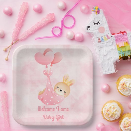 ウェルカムベビーガール ペーパープレート (パーティー)