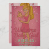 ウェルカムベビーガール – Barbie's きらめく Enbrace 招待状 (正面/裏面)