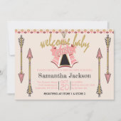 ウェルカムベビーガール – Teepee and Arrows 招待状 (正面)