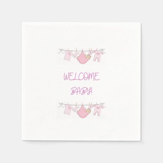 ウェルカムベビークローザライン – ナプキンス – ベビーガール スタンダードカクテルナプキン (正面)