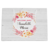 ウェルカムベビーシャビーシック素朴フローラベビーシャワー ラージペーパーバッグ (正面)